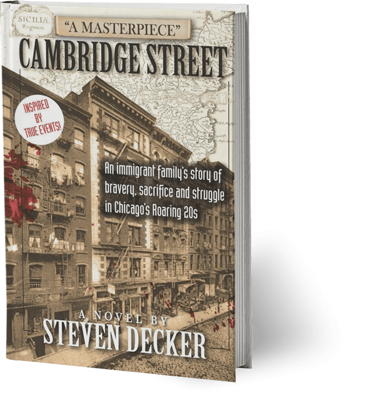 Book cover of 'A Masterpiece' by Steven Decker featuring historic Cambridge Street.